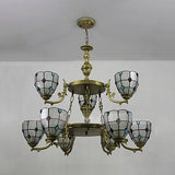 Vintage 2-Tier Beaded Chandelier: Clear/Yellow Glass Pendant Ceiling Light