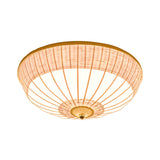 Beige Bamboo Shade Asian Flush Mount Ceiling Lamp With 3 Heads
