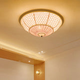 Bamboo Flush Dome Light: Chinese Style Beige Ceiling Fixture (3 Bulbs) - Ideal For Living Room