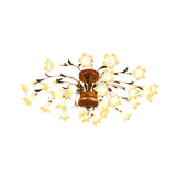 Flower Ceiling Light Fixture - American Design With 25 Led Bulbs Metal Semi-Mount Lighting In Brass