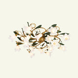 Metal Brass Ceiling Flush Lily/Tulip Led Semi Mount Lighting - 16-Head American Garden Style For