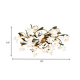 Metal Brass Ceiling Flush Lily/Tulip Led Semi Mount Lighting - 16-Head American Garden Style For