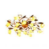 Metal Brass Ceiling Flush Lily/Tulip Led Semi Mount Lighting - 16-Head American Garden Style For