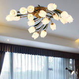 18-Light Brass Led Ceiling Semi-Flush Mount For American Garden Inspired Living Rooms / C