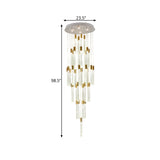 24-Head Clear Glass Led Pendant Lamp In Gold - Modern Tube Cluster Ceiling Light