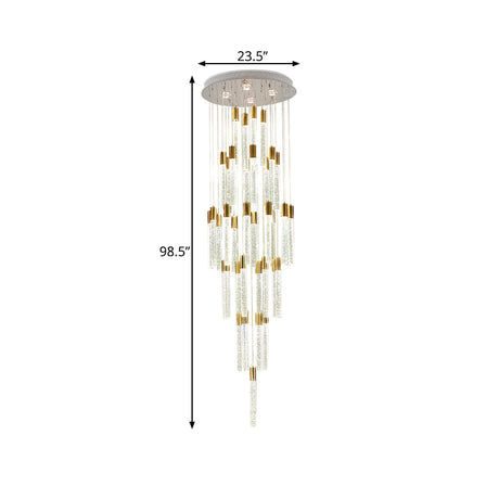 24-Head Clear Glass Led Pendant Lamp In Gold - Modern Tube Cluster Ceiling Light