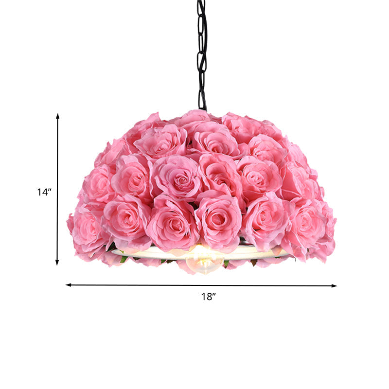 Pink Metal Led Pendant Light For Restaurant With Down Lighting And Industrial Dome Design
