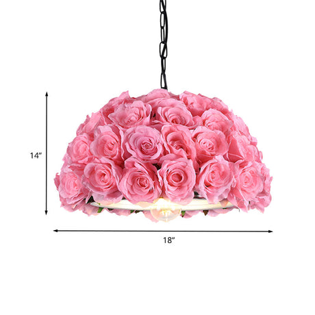 Pink Metal Led Pendant Light For Restaurant With Down Lighting And Industrial Dome Design
