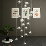 Modernist Ball Clear Dimpled Glass Multi Lamp Pendant With 16 Hanging Heads - White