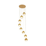 Modern Clear Glass Gold Ball Cluster Pendant Lamp With Stair Led Ceiling Hang - 8-Head Fixture
