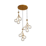 Modern Black/Gold Multi-Light Pendant With 12 Led Bulbs - Clear/Amber/Smoke Gray Glass Sphere Design