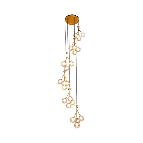 Minimalist 20-Light Stair Cluster Pendant Lamp With Clear/Amber/Smoke Gray Glass And Black/Gold