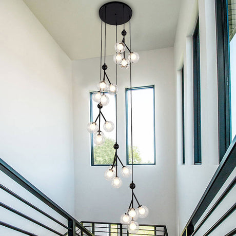 Minimalist 20-Light Stair Cluster Pendant Lamp With Clear/Amber/Smoke Gray Glass And Black/Gold