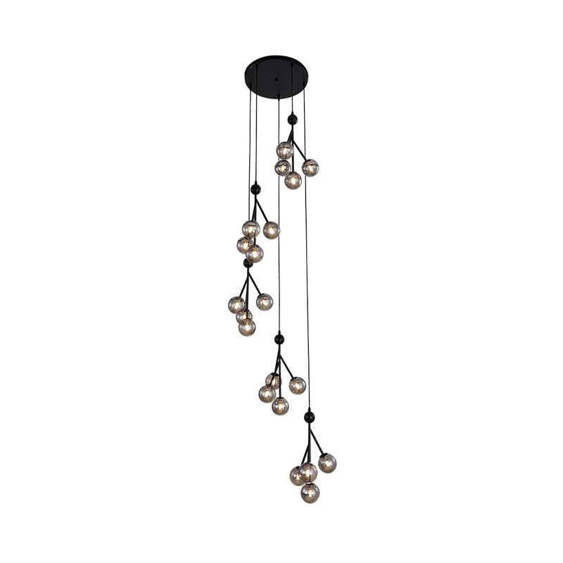 Minimalist 20-Light Stair Cluster Pendant Lamp With Clear/Amber/Smoke Gray Glass And Black/Gold