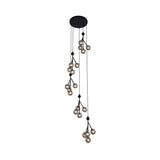 Minimalist 20-Light Stair Cluster Pendant Lamp With Clear/Amber/Smoke Gray Glass And Black/Gold