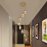 Contemporary Gold Stair Pendant With 8 Cylinder Shade Multi-Lights