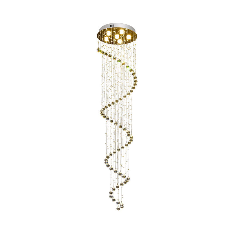 Contemporary Led Crystal Gold Pendant With Spiral Design - 6-Head Hanging Lamp Fixture