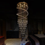 Modern Brass Clear Crystal Led Pendant Lamp With 10-Head Spiral Cascades