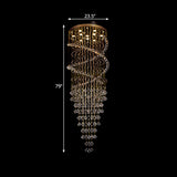 Modern Brass Clear Crystal Led Pendant Lamp With 10-Head Spiral Cascades