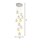 Modern 10-Head Multi-Light Pendant With Clear Glass Sphere Shade - Silver