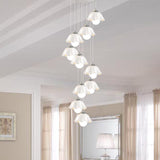 Contemporary White Glass Scalloped Pendant Lights - 10-Light Multi Lamp For Living Room