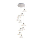 Contemporary White Glass Scalloped Pendant Lights - 10-Light Multi Lamp For Living Room