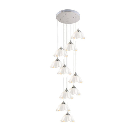Contemporary White Glass Scalloped Pendant Lights - 10-Light Multi Lamp For Living Room