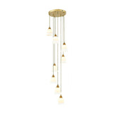 Modern 8-Head Pendant Lighting For Stairs - Multi Ceiling Light With White Glass Shade