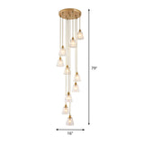 Contemporary 10-Head Crystal Gold Pendant Lamp Fixture In Cup Shape