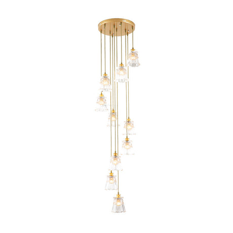 Modern Gold Spiral Stair Suspension Lamp With 10 Crystal Bulbs