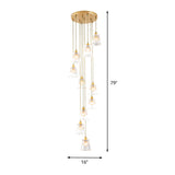 Modern Gold Spiral Stair Suspension Lamp With 10 Crystal Bulbs