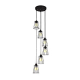 Iron Wire Cage Ceiling Light - Industrial 6 Head Stair Pendant Lamp In Black