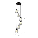 Iron Wire Cage Ceiling Light - Industrial 6 Head Stair Pendant Lamp In Black