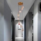 Modern Brown Glass Cluster Pendant Light With Spiral Design - 8 Ball Ceiling Lamp