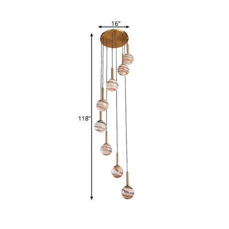 Modern Brown Glass Cluster Pendant Light With Spiral Design - 8 Ball Ceiling Lamp