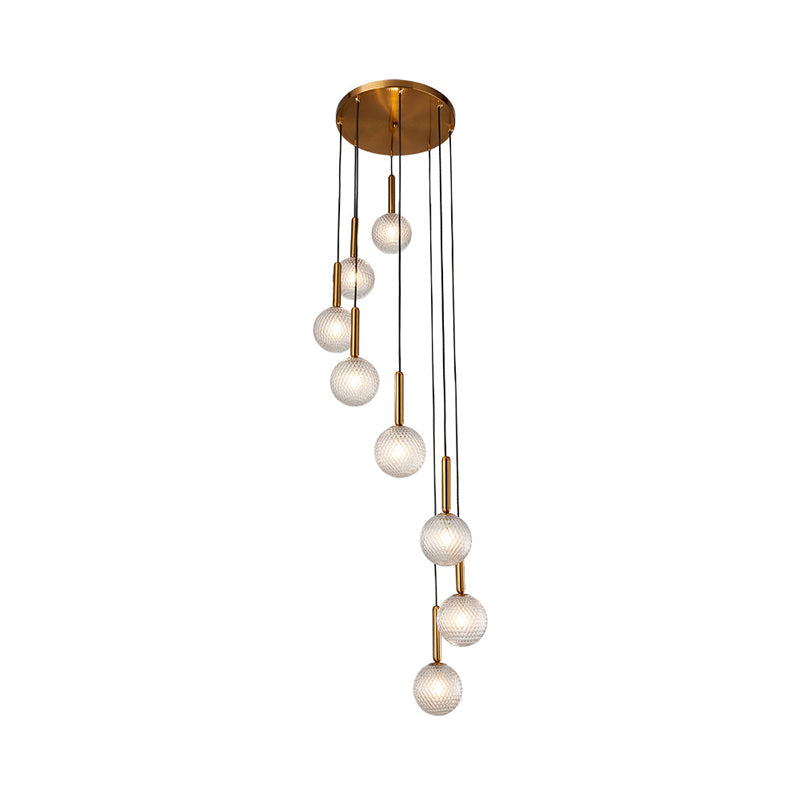 Modern Spiral Pendant Light With 8/9 Bulbs - White/Clear Lattice Glass Cluster Ceiling Fixture