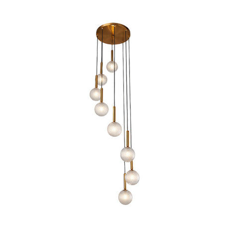Modern Spiral Pendant Light With 8/9 Bulbs - White/Clear Lattice Glass Cluster Ceiling Fixture