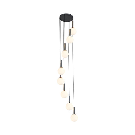 Spiral Multi Light Pendant With Lattice Glass - White/Clear Modern Design 8/9 Heads Black Hanging