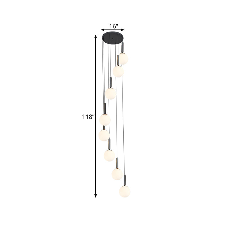 Spiral Multi Light Pendant With Lattice Glass - White/Clear Modern Design 8/9 Heads Black Hanging