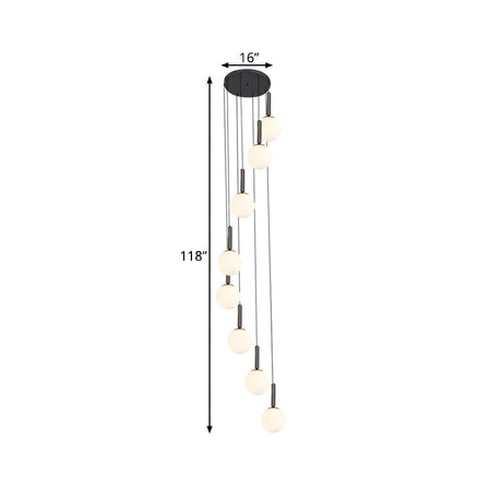 Spiral Multi Light Pendant With Lattice Glass - White/Clear Modern Design 8/9 Heads Black Hanging
