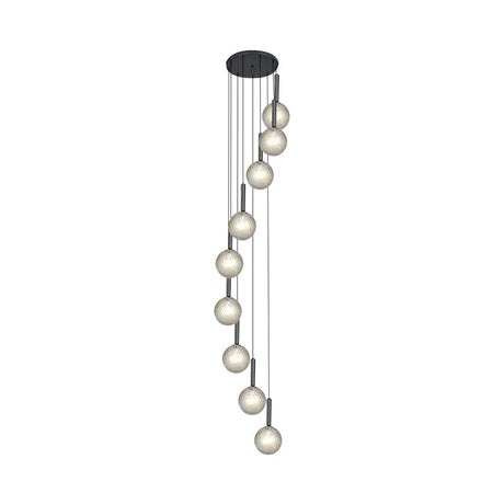 Spiral Multi Light Pendant With Lattice Glass - White/Clear Modern Design 8/9 Heads Black Hanging