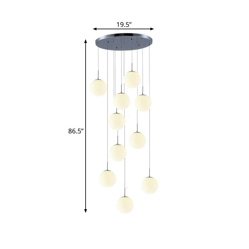 10-Head Silver Pendant Lamp: Contemporary Meteor Shower Cluster With White Glass Shades
