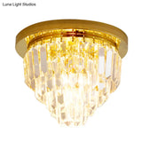 4 Bulbs Tapered Gold Crystal Flushmount Ceiling Light - Traditional Flush Lighting