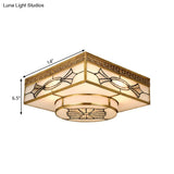 4 - Light Colonial Square Opal Glass Flush Mount Gold Kitchen Lighting Fixture