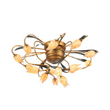 American Garden Bedroom Ceiling Light With 8/15 Led Heads And Frosted Glass In Brass Finish