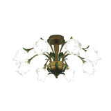 Brass Metal Led Ceiling Light: Countryside Flower Style 6/8/10 Bulbs Semi Flush Mount For Bedroom