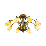 American Garden Metal Tulip Led Semi Flush Ceiling Light Fixture With Brass Finish - Ideal For