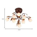 Lotus Metal Ceiling Lamp - 9-Bulb Semi Flush Mount In Dark Brown Perfect For Living Rooms And