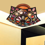 Hollow Traditional Brass Flush Mount Ceiling Fixture - Metal 3-Headed Living Room Lighting