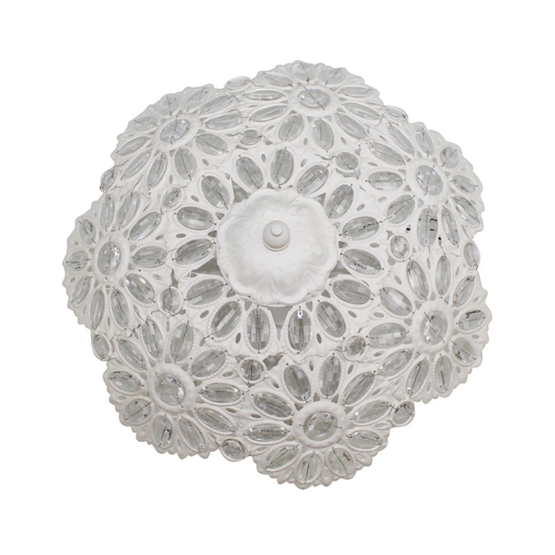 Art Deco Metal Bowl Flush Mount Ceiling Lamp With 3 Lights - White Ideal For Living Room
